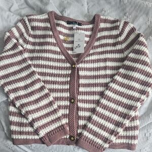 Chic Striped V-Neck Cardigan in Cream and Brown
